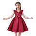 Loopsun Girls Party Dresses V-Neck Short Sleeve Solid Sequin Midi Dress Red