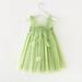Summer Savings Clearance 2024! Loopsun Toddler Girl Dress Square Neck Sleeveless Solid Cute Elegant Mesh Wing Suspenders Mini Dress Green