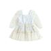 Sprifallbaby Baby Girl Daisy Print Princess Dress Elegant Long Sleeves Mesh Tulle A-Line Party Dresses 3M-3Y