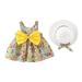 Loopsun Toddler Girl Dress Crew Neck Sleeveless Floral Printing Mini Dress with Hat Two-piece Suit Yellow
