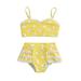 Girls Swimsuits Size 5 Years-6 Years Summer Two Piece Lace Dot Prints Ruffles Swimwear Bikini Bathing Suit For Teens Girl Yellow