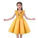 Loopsun Girls Party Dresses V-Neck Short Sleeve Solid Sequin Midi Dress Yellow