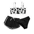 Girls Swimsuits Size 10 Years-14 Years Baby Cow Print Swimwear Solid Color Shorts Summer Bikini 3 Piece Bathing Suit For Teens Girl Black