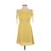 Zaful Casual Dress - A-Line Square Short sleeves: Yellow Floral Dresses - Women's Size Small