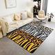 Leopard Print Area Rug 100x150cm Kids Zebra Print Carpet Rug Set for Boys Girls Teens Stripes Cheetah Animal Print Living Room Rugs for Bedroom Safari Indoor Floor Mat Room Black White Accent Rug