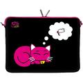 Kitty to Go LS143-17 Designer Laptop Tasche 17 Zoll Notebook Sleeve Hülle Schutzhülle aus Neopren bis 43,9 cm (17,3 Zoll) Cover Case Katze pink-schwarz