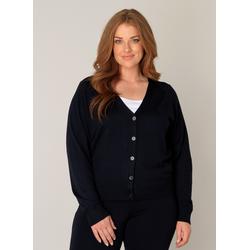 Cardigan BASE LEVEL CURVY "BAS-YVONNE", Damen, Gr. 44, blau (dunkelblau), Feinstrick, Obermaterial: 80% Viskose, 20% Polyamid, unifarben, casual, normal hüftlang, V-Ausschnitt, Langarm Bündchen, Strickjacken, mit V-Ausschnitt und Knopfleiste