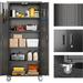 Aobabo Black Metal Garage Storage Cabinet with Pegboard 72In Rolling Lockable Storage Cabinets with 2 Doors&4 Adjustable Shelves for Office&Garage&Home Storage Easy-Assembly