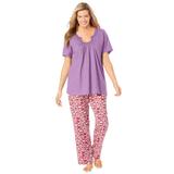 Plus Size Women's Embroidered Short-Sleeve Sleep Top by Catherines in Amethyst Purple (Size L)