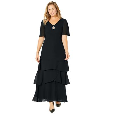 Plus Size Women's Tiered Chiffon Maxi Dress by Catherines in Black (Size 1X)
