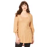 Plus Size Women's Textured Square Neck Sweater by Roaman's in Camel Bias Chevron (Size 38/40)