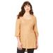 Plus Size Women's Textured Square Neck Sweater by Roaman's in Camel Bias Chevron (Size 38/40)