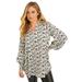 Plus Size Women's Puff-Sleeve Satin Blouse by June+Vie in Ivory Ikat Animal (Size 14/16)
