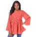 Plus Size Women's Angel-Sleeve Eyelet Tunic. by Roaman's in Sunset Coral (Size 16 W)