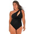 Plus Size Women's Twist One Shoulder Adjustable Strap One Piece Swimsuit by Swimsuits For All in Black (Size 6)