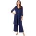 Plus Size Women's Three-Piece Lace & Sequin Duster Pant Set by Roaman's in Navy (Size 18 W) Formal Evening