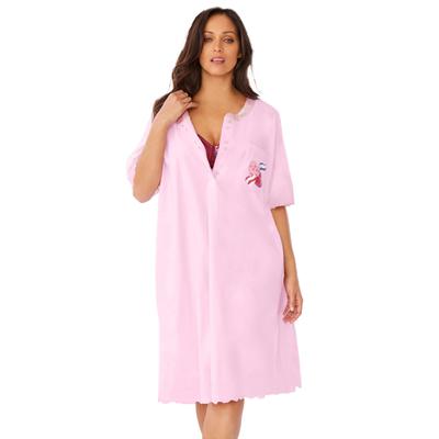 Plus Size Women's Satin Trim Cotton Sleepshirt by Dreams & Co. in Pink Stripe Heart (Size 1X/2X) Nightgown