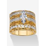 Women's 3 Piece 3.38 Tcw Marquise Cubic Zirconia 14K Yellow Gold-Plated Bridal Ring Set by PalmBeach Jewelry in Gold (Size 10)