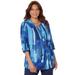 Plus Size Women's Georgette Pintuck Tunic by Catherines in Navy Abstract Brushstroke (Size 2X)