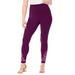 Plus Size Women's Side Embellished Legging by Roaman's in Dark Berry Floral Embroidery (Size 30/32)