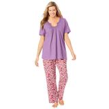 Plus Size Women's Embroidered Short-Sleeve Sleep Top by Catherines in Amethyst Purple (Size 1X)