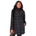 Plus Size Women's A-Line Wool Peacoat by Jessica London in Warm Simple Plaid (Size 24) Winter Wool Double Breasted Coat