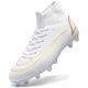 ASOCO DREAM Football Boots Men's Astro Turf Trainers High-Top Cleats Soccer Shoes Teens Outdoor Professional Athletics Training Sneakers,White,8 UK