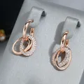 Wbmqda-Boucles d'oreilles double créoles pour femme or rose 585 goutte d'oreille tendance