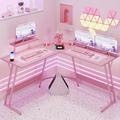 Inbox Zero Sherri L Shaped Gaming Computer Desk w/ Large Monitor Stand Wood/Metal in Pink | 29 H in | Wayfair 1990C0D14EC344449CED6A33EE0C0F21