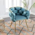 Modern Accent Leisure Chair Luxury Velvet Single Sofa Chair with Metal Legs Bedroom Lazy Person Household Dresser Stool Manicure Table Back Chair for Living Room Office Bedroom Blue