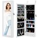 6 LEDs Door Mirror Jewelry Storage Cabinet Lockable Jewelry Organizer Wall Mounted Makeup Storage w/Frame Mirror Makeup Pouch Bracelet Rod Jewelry Amoires 2 Drawers - White