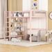 Twin Size Loft Bed with 4-Tier Shelves and Storage, Modern Metal Loft Bed Frame with 4-Step Ladder & Full-Length Guardrail, Pink