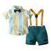 Boys Outfits Summer Dress Suspenders Summer Color Matching Cotton Shirt Bib Clothes Size 100 Blue