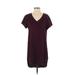 Cloth & Stone Casual Dress - Shift V Neck Short sleeves: Burgundy Print Dresses - Women's Size Small