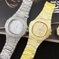Iced Out Hip Hop Gold Men Quartz Watch Business Watches for Women Waterproof Bling Diamond Male