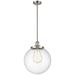 Beacon 14" Wide Brushed Satin Nickel Pendant With Seedy Shade