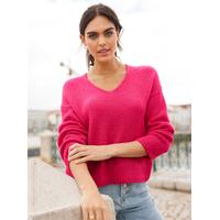 V-Ausschnitt-Pullover HEINE Pullover Gr. 44, pink Damen Pullover V-Pullover
