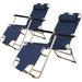 Set of 2 Outdoor Reclining Lounge Chairs Adjustable Folding Patio Recliners with Pillow Dark Blue - 35x24x9.1inch