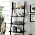 5 Tier Wooden Ladder Style Shelf with Slanted Panel Support Black- Saltoro Sherpi