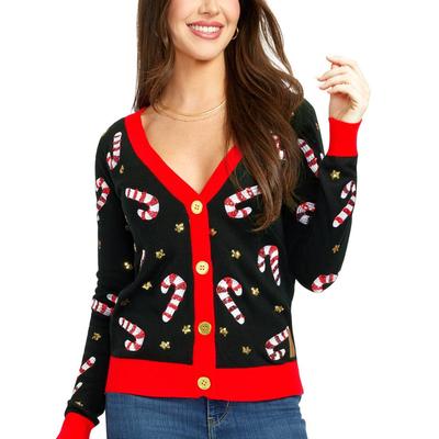 Women's Sequin Candy Cane Cardigan Sweater