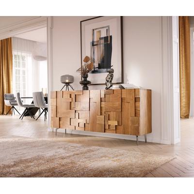 DELIFE Sideboard Puzzle 175 cm Akazie Natur 3 Türen Winkelfuß Edelstahl, Sideboards Image