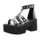 Ulalaza Women Platform Mary Jane Wedge Bat Heart chain Sandals Open Toe Ankle Gothic Lolita Platform Dress Pumps Shoes Chunky Platform Shoes Patent Leather Dress Shoes