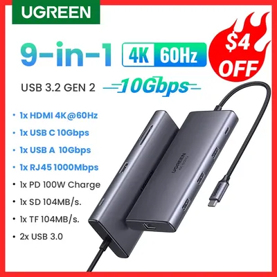 UGREEN-airies USB Type-C vers HDMI RJ45 Ethernet PD100W 10Gbps 4K 60Hz pour MacPle iPad