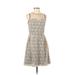 Kensie Casual Dress - A-Line: Tan Floral Motif Dresses - Women's Size Small