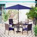 Patio Dining Sets Includes 37" Square Metal Bistro Table with 1.57" Umbrella Hole and 4 Rattan Garden Chairs
