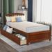 Twin Size Wood Platform Bed with 2 Sliding Storage Drawers, Balustrade Headboard and Wood Slats