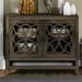 Livingroom Console Cabinet Pine Wood Framework Accent Storage Cabinet with Cut-work Doors Cabinet Adjustable Shelf Tables