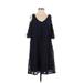 Nanette Lepore Casual Dress - A-Line V Neck 3/4 sleeves: Blue Print Dresses - Women's Size 2