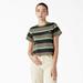 Dickies Women's Large Striped Cropped Pocket T-Shirt - Imperial Green Stripe Size XS (FSR89)