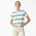 Dickies Women's Large Striped Cropped Pocket T-Shirt - Pastel Turquoise Stripe Size XS (FSR89)